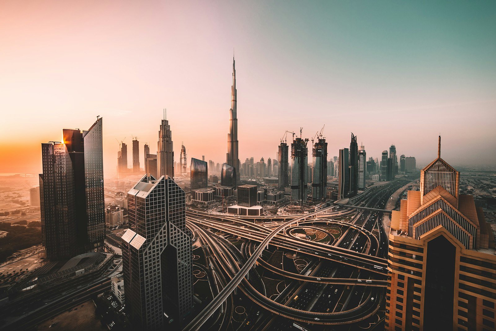 Dubai sunset skyline panorama